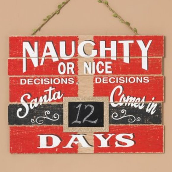 The Gerson Company Naughty or Nice Count down to Christmas Sign NEW/NWT! - Picture 1 of 4